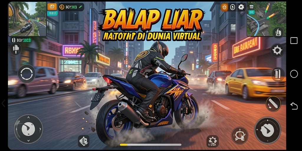 Gameplay seru dalam balapan motor yang mendebarkan.