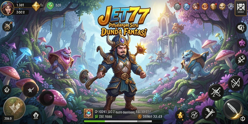 Tampilan gameplay JET77 dengan karakter yang berpetualang.