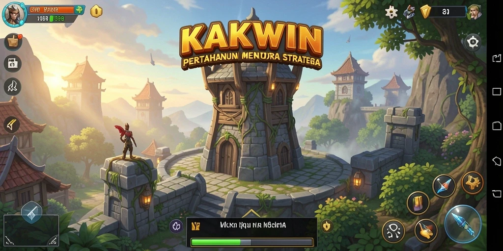 Screenshot KAKWIN menampilkan aksi seru menara bertahan dari serangan musuh.