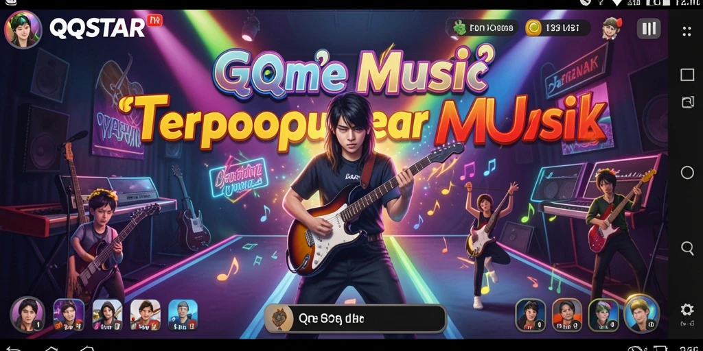 Screenshot gameplay QQSTAR menampilkan interaksi pemain dengan berbagai lagu musik.