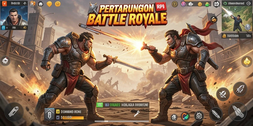 Screenshot gameplay RP8 yang menunjukkan pertempuran seru di tengah pulau.