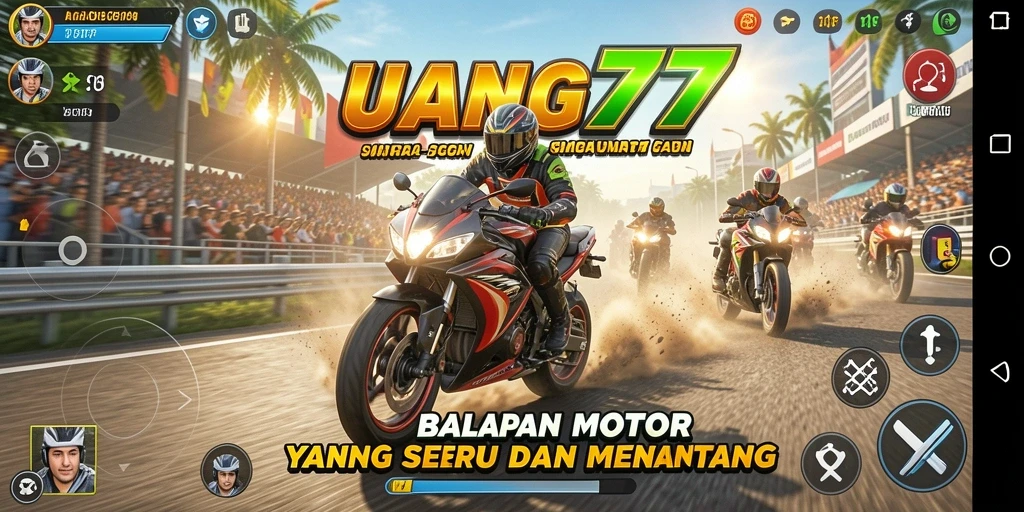 Gameplay UANG77 dengan berbagai motor dan trek balapan yang menantang.