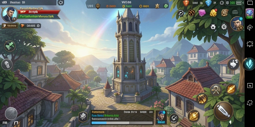 Tangkapan layar menampilkan gameplay menara pertahanan yang intens dan strategis.